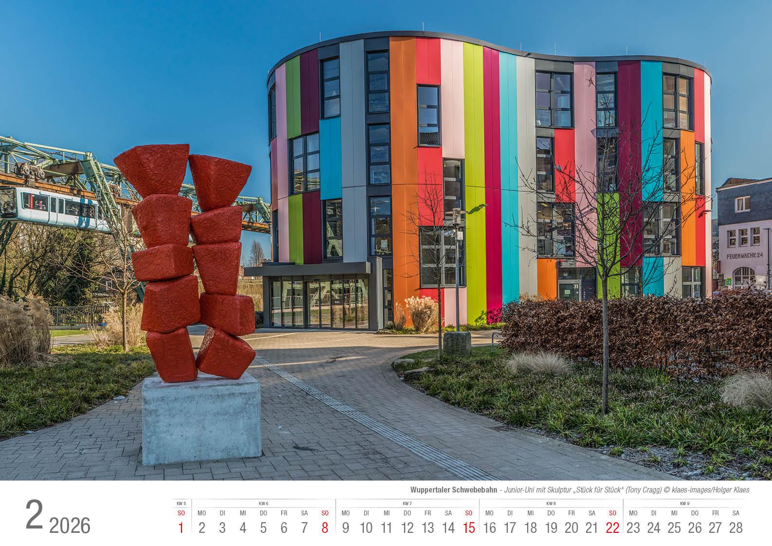 Beispielinhalt (Bild) Wuppertaler Schwebebahn 2026 Bildkalender A3 Spiralbindung