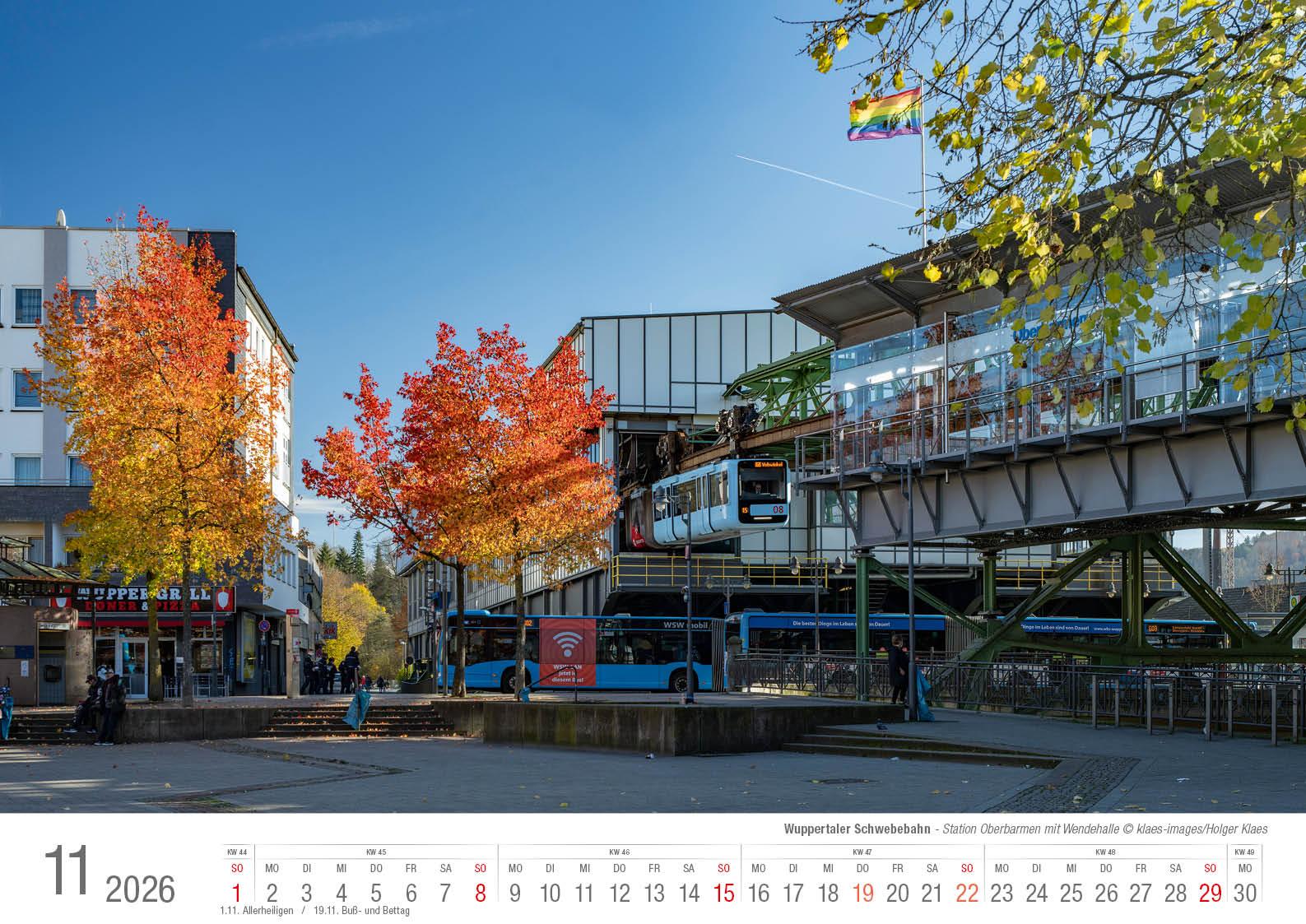 Beispielinhalt (Bild) Wuppertaler Schwebebahn 2026 Bildkalender A3 Spiralbindung