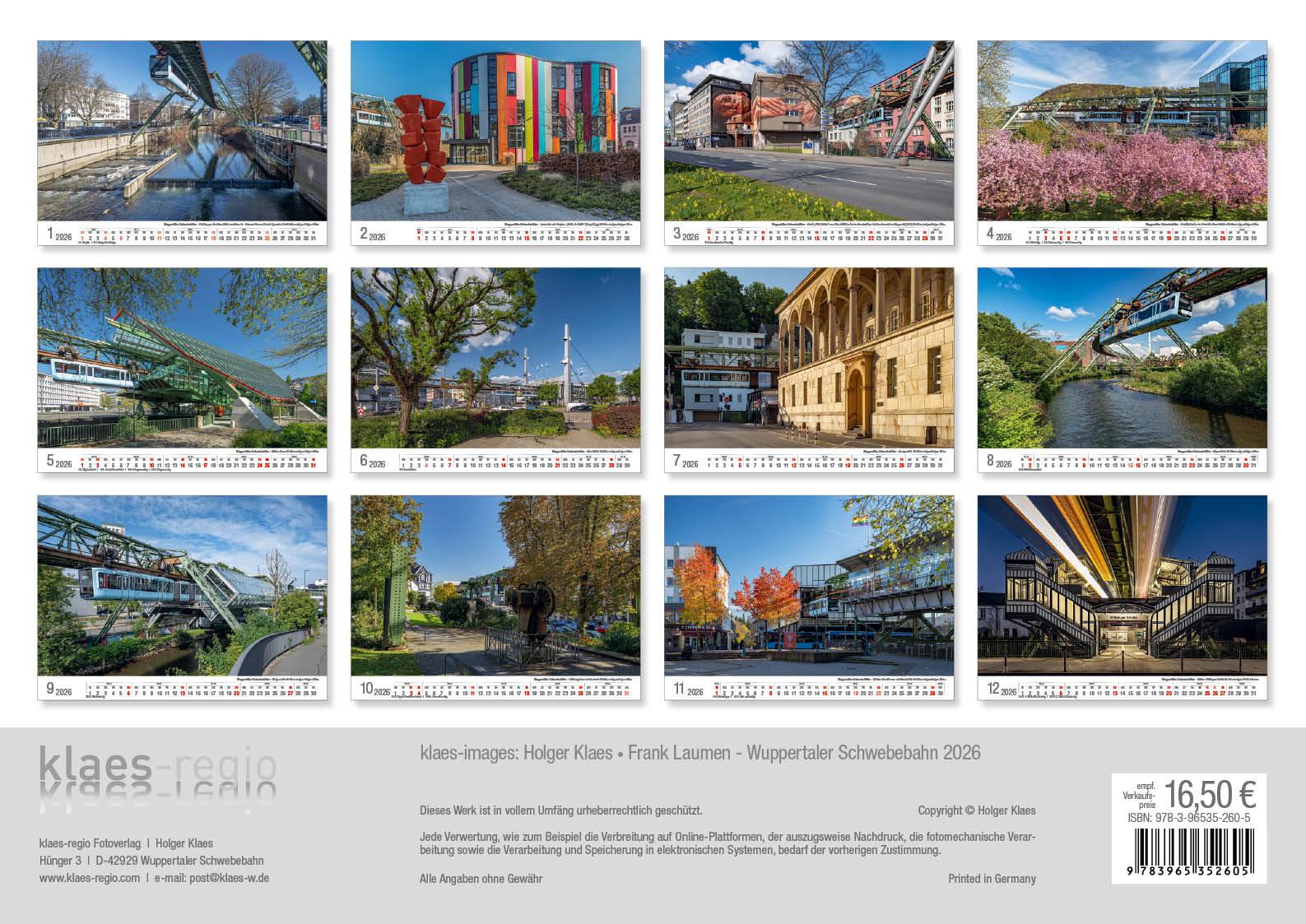 Rückseitencover Wuppertaler Schwebebahn 2026 Bildkalender A3 Spiralbindung