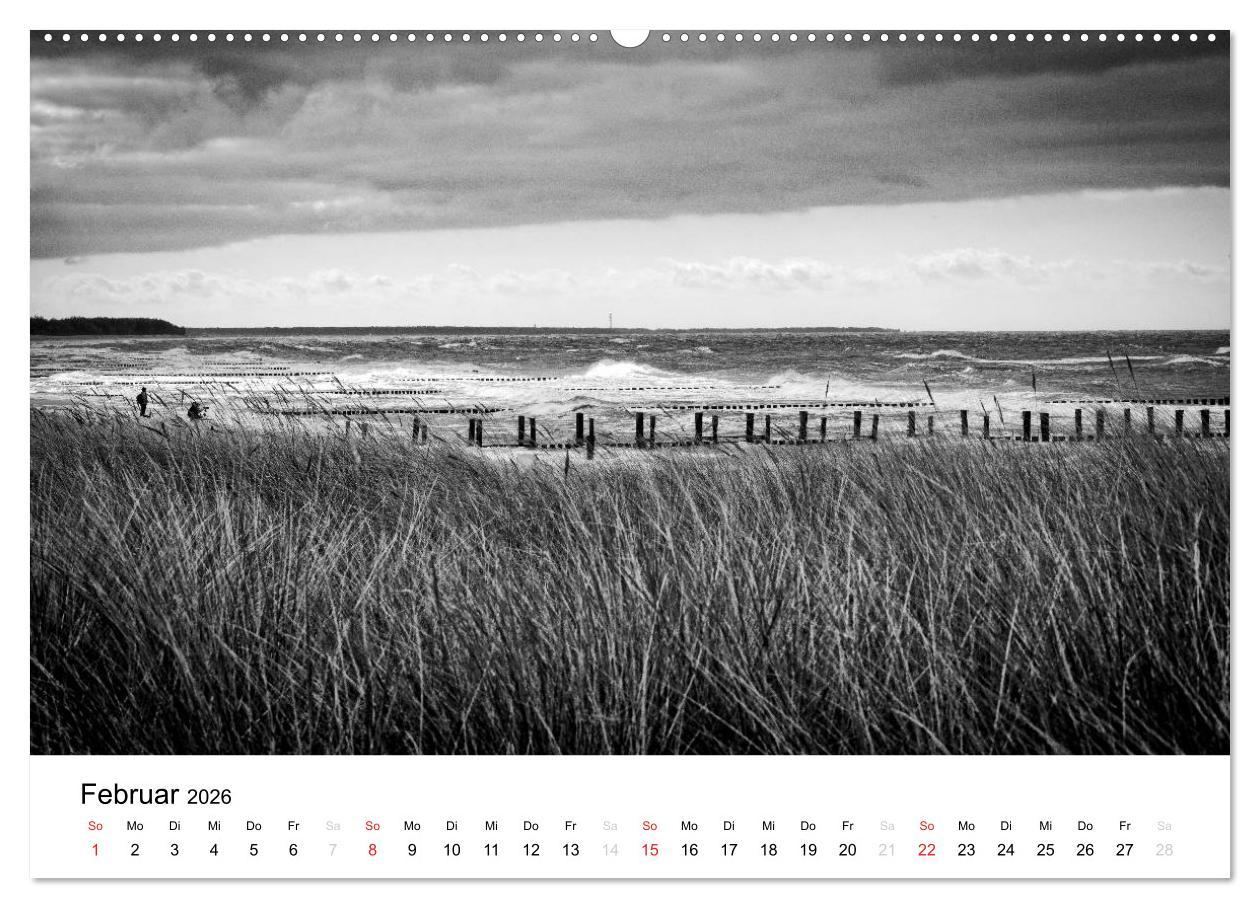 Beispielinhalt (Bild) Ostseebad Zingst - Impressionen in Schwarz-Weiß (hochwertiger Premium Wandkalender 2026 DIN A2 quer), Kunstdruck in Hochglanz