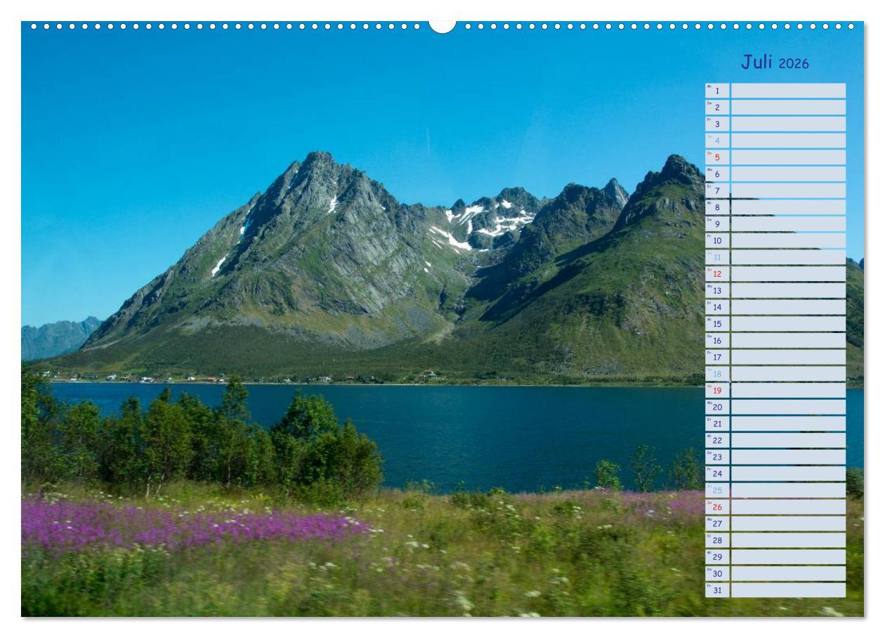 Beispielinhalt (Bild) Landschaften Norwegens zwischen Polarkreis und Nordkap (hochwertiger Premium Wandkalender 2026 DIN A2 quer), Kunstdruck in Hochglanz
