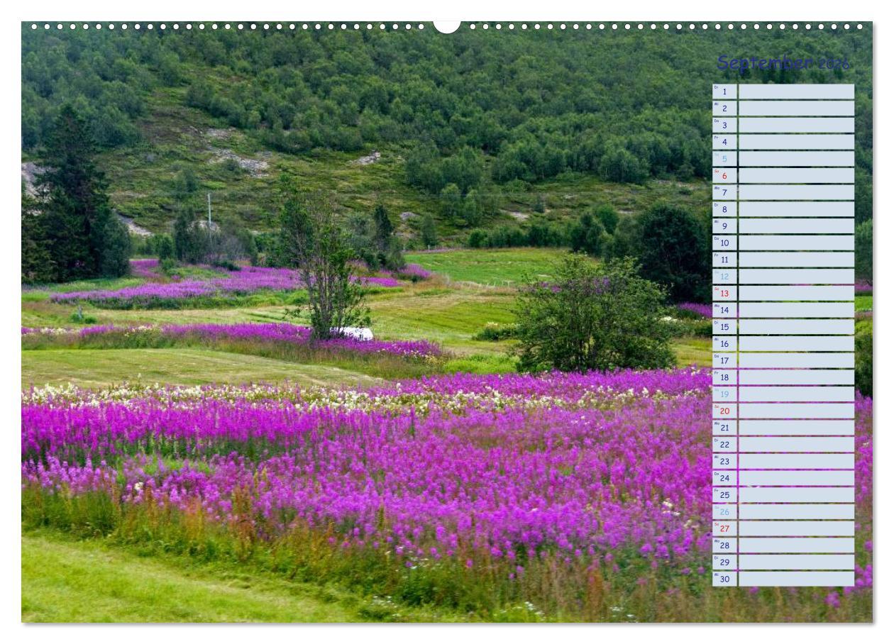 Beispielinhalt (Bild) Landschaften Norwegens zwischen Polarkreis und Nordkap (hochwertiger Premium Wandkalender 2026 DIN A2 quer), Kunstdruck in Hochglanz