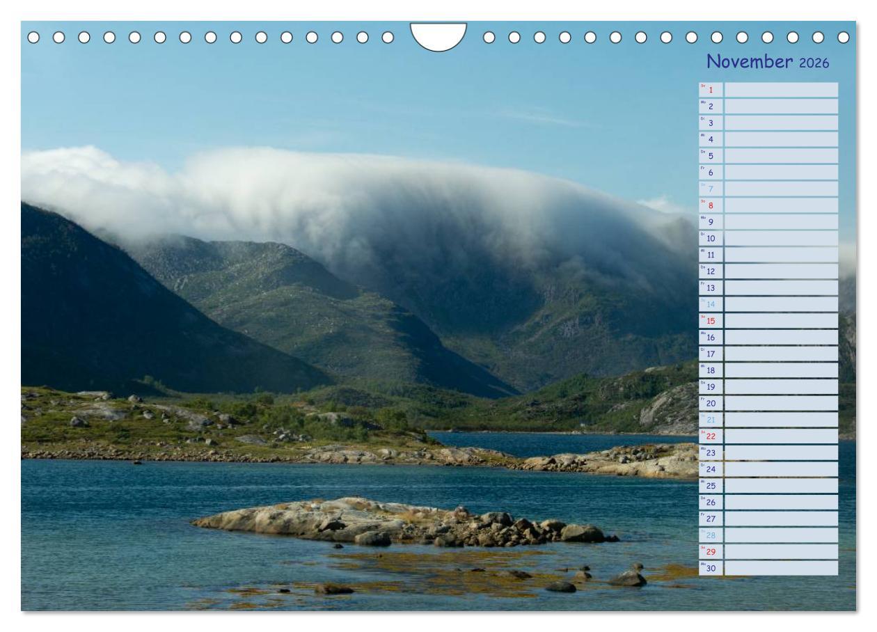 Beispielinhalt (Bild) Landschaften Norwegens zwischen Polarkreis und Nordkap (Wandkalender 2026 DIN A4 quer), CALVENDO Monatskalender
