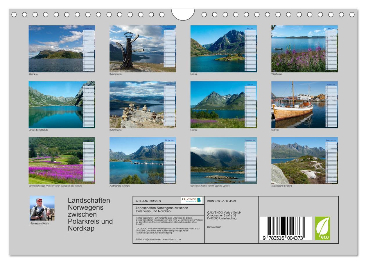 Beispielinhalt (Bild) Landschaften Norwegens zwischen Polarkreis und Nordkap (Wandkalender 2026 DIN A4 quer), CALVENDO Monatskalender