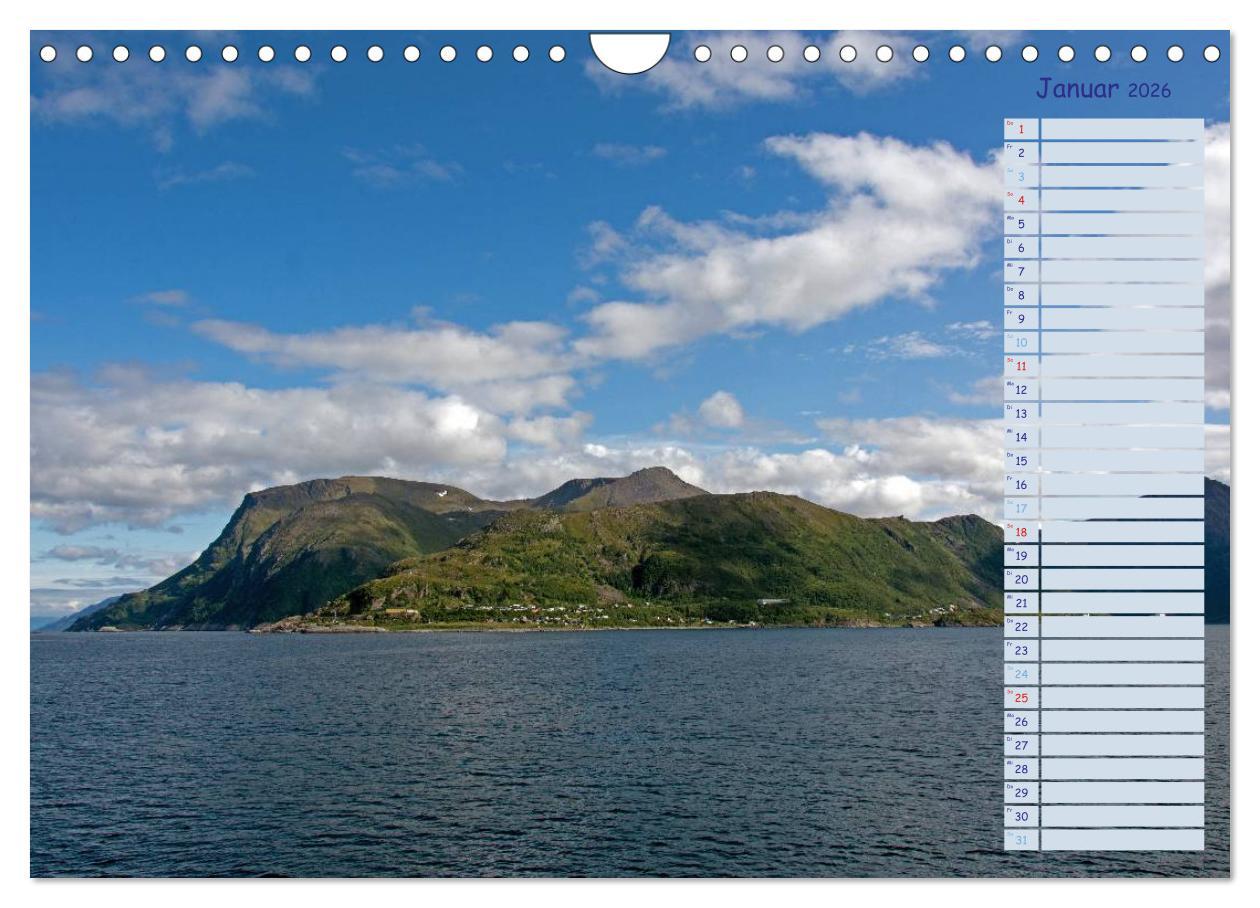 Beispielinhalt (Bild) Landschaften Norwegens zwischen Polarkreis und Nordkap (Wandkalender 2026 DIN A4 quer), CALVENDO Monatskalender