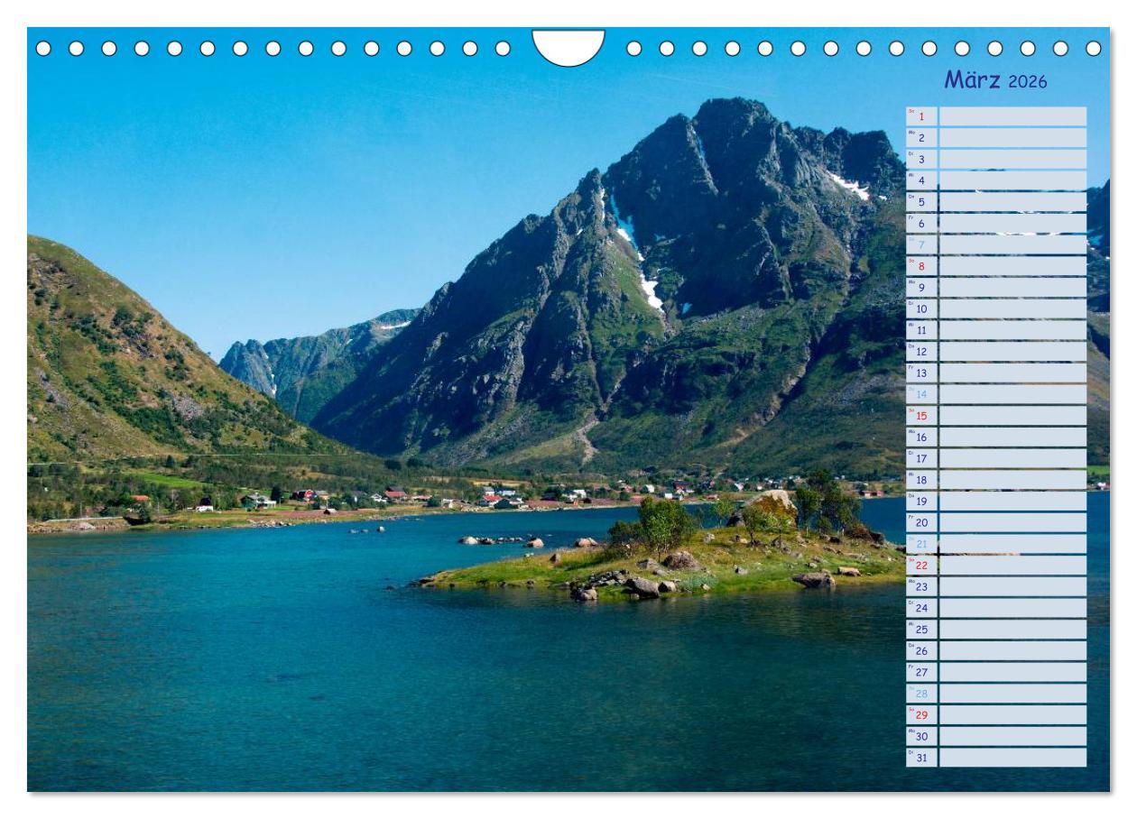 Beispielinhalt (Bild) Landschaften Norwegens zwischen Polarkreis und Nordkap (Wandkalender 2026 DIN A4 quer), CALVENDO Monatskalender