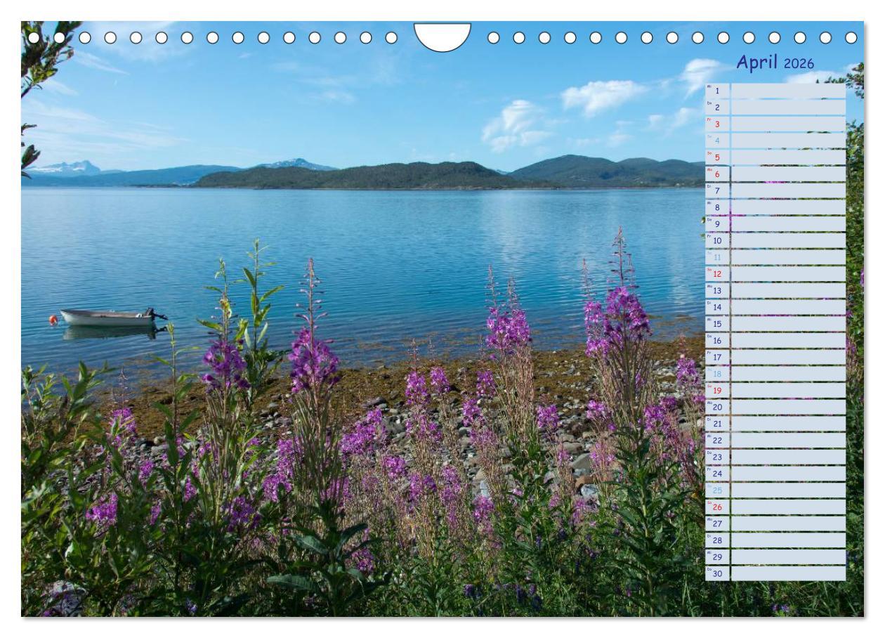 Beispielinhalt (Bild) Landschaften Norwegens zwischen Polarkreis und Nordkap (Wandkalender 2026 DIN A4 quer), CALVENDO Monatskalender