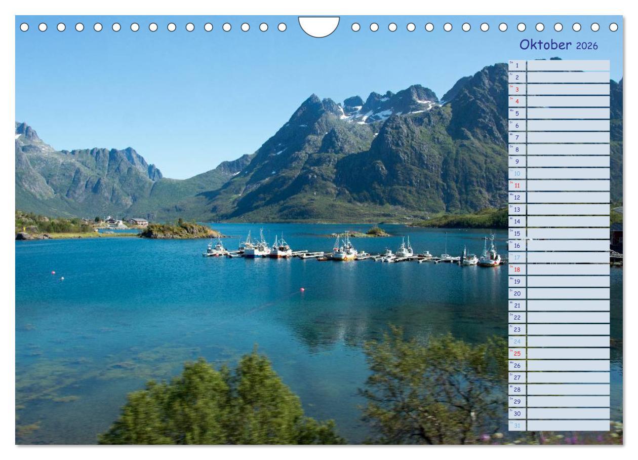 Beispielinhalt (Bild) Landschaften Norwegens zwischen Polarkreis und Nordkap (Wandkalender 2026 DIN A4 quer), CALVENDO Monatskalender