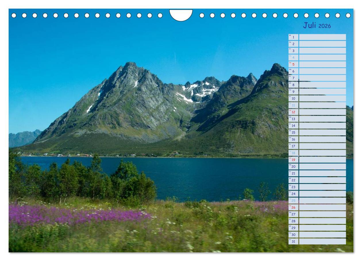 Beispielinhalt (Bild) Landschaften Norwegens zwischen Polarkreis und Nordkap (Wandkalender 2026 DIN A4 quer), CALVENDO Monatskalender