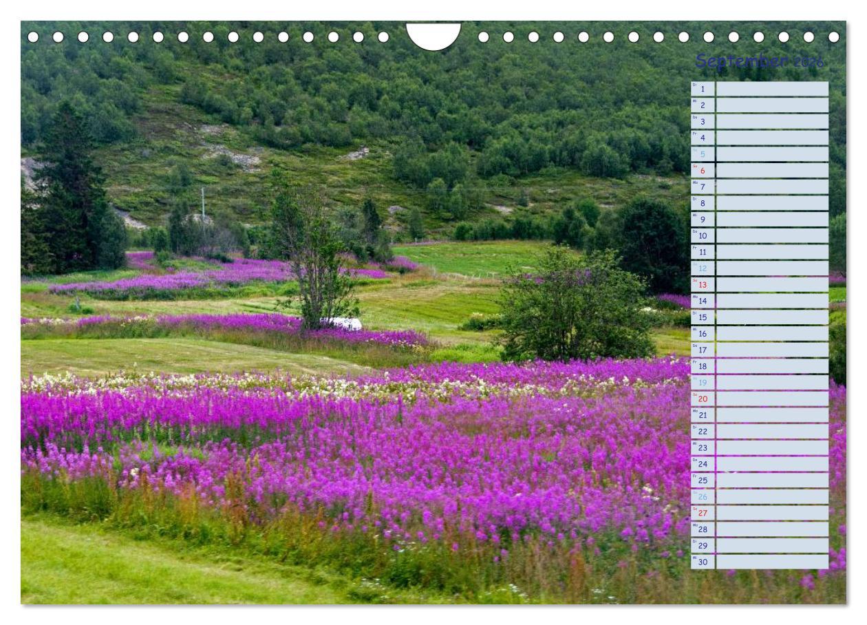 Beispielinhalt (Bild) Landschaften Norwegens zwischen Polarkreis und Nordkap (Wandkalender 2026 DIN A4 quer), CALVENDO Monatskalender