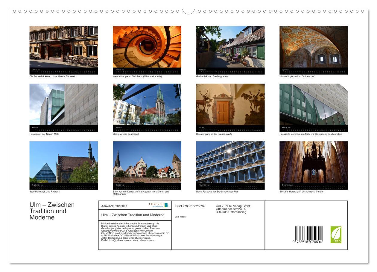Beispielinhalt (Bild) Ulm - Zwischen Tradition und Moderne (hochwertiger Premium Wandkalender 2026 DIN A2 quer), Kunstdruck in Hochglanz