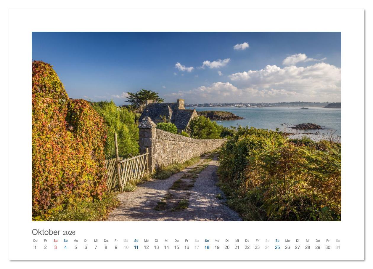 Beispielinhalt (Bild) Bretagne - Zauber der Côte de Granit Rose (Wandkalender 2026 DIN A3 quer), CALVENDO Monatskalender