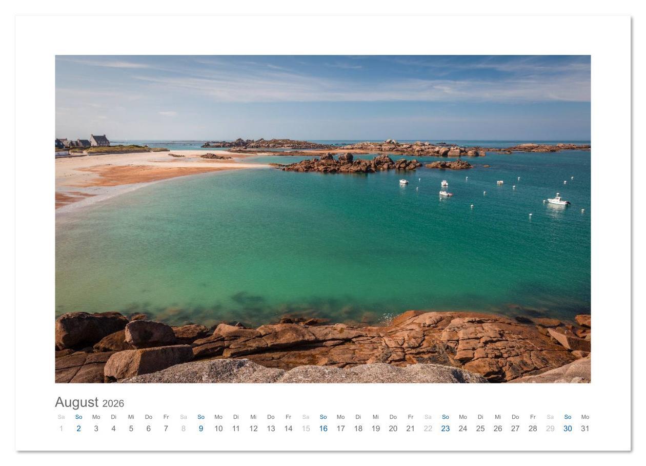 Beispielinhalt (Bild) Bretagne - Zauber der Côte de Granit Rose (Wandkalender 2026 DIN A3 quer), CALVENDO Monatskalender