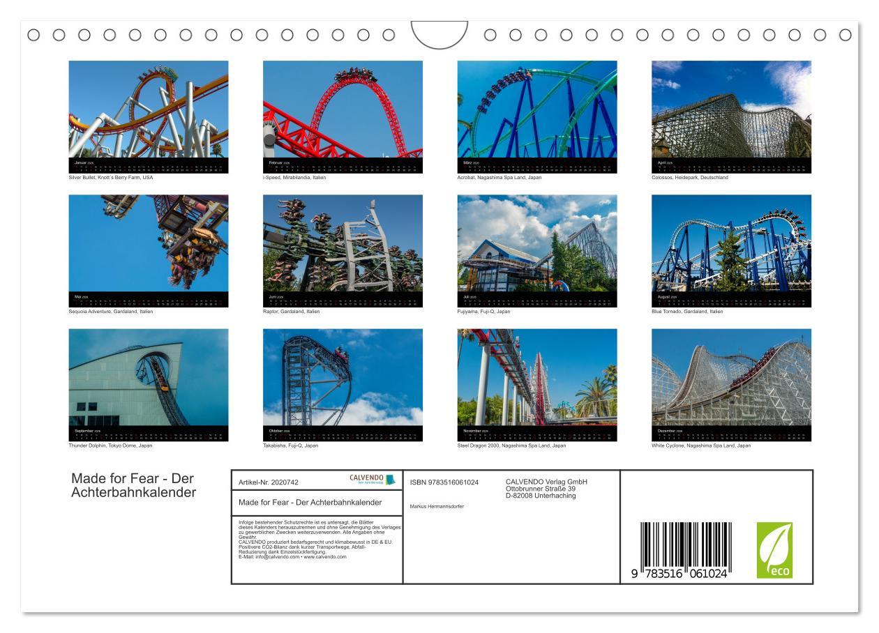 Beispielinhalt (Bild) Made for Fear - Der Achterbahnkalender (Wandkalender 2026 DIN A4 quer), CALVENDO Monatskalender