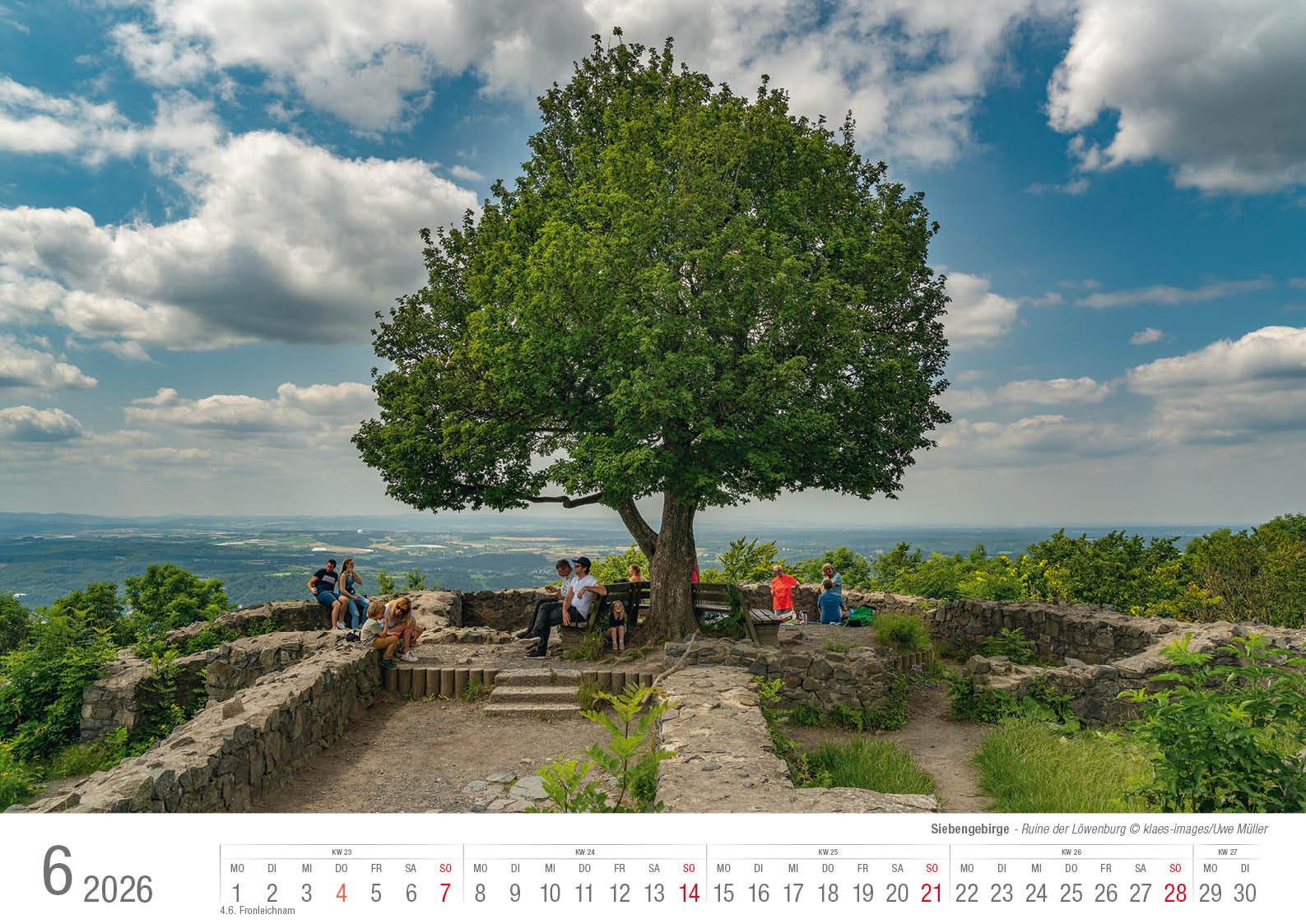 Beispielinhalt (Bild) Siebengebirge 2026 Bildkalender A3 quer, spiralgebunden