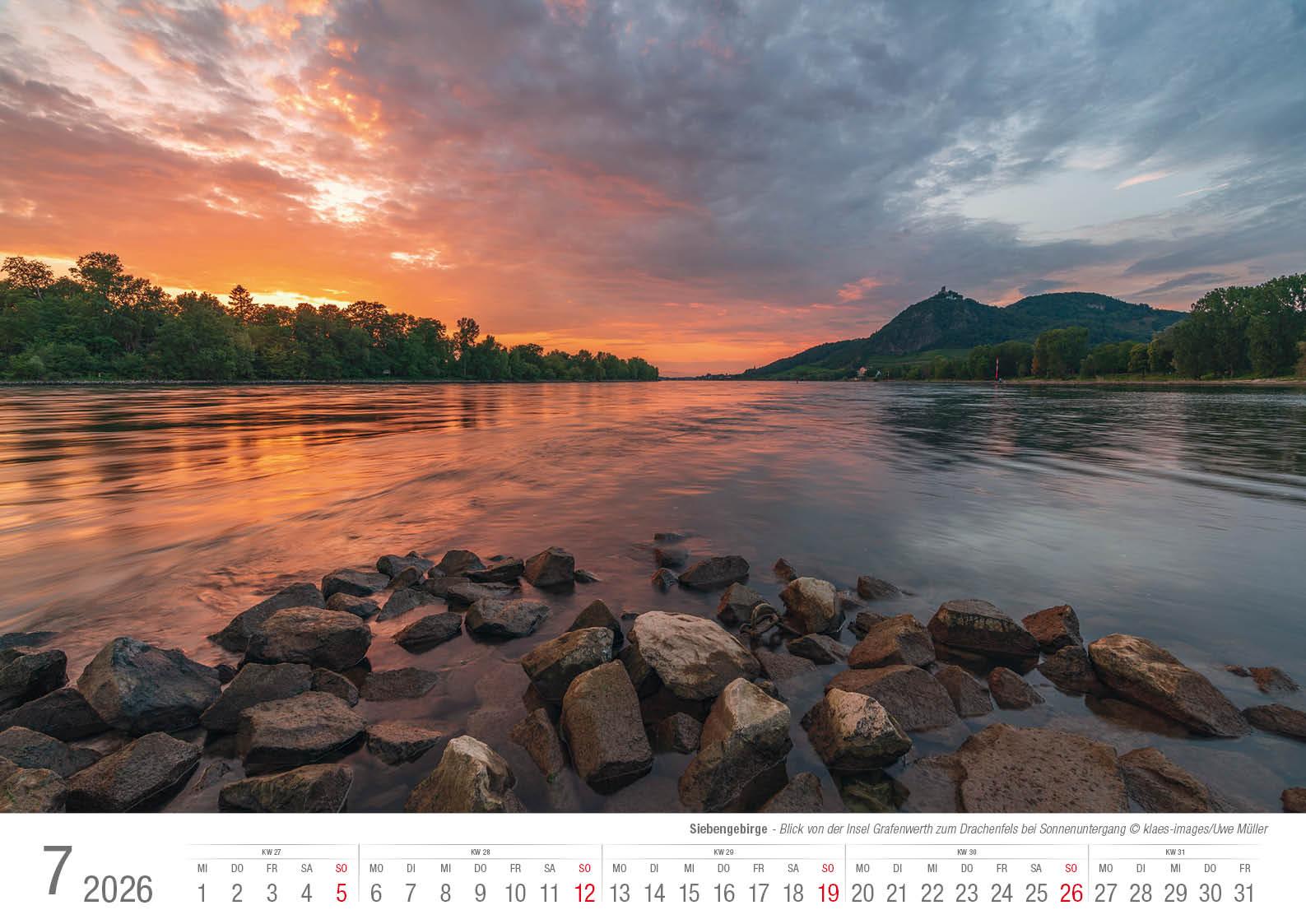 Beispielinhalt (Bild) Siebengebirge 2026 Bildkalender A3 quer, spiralgebunden