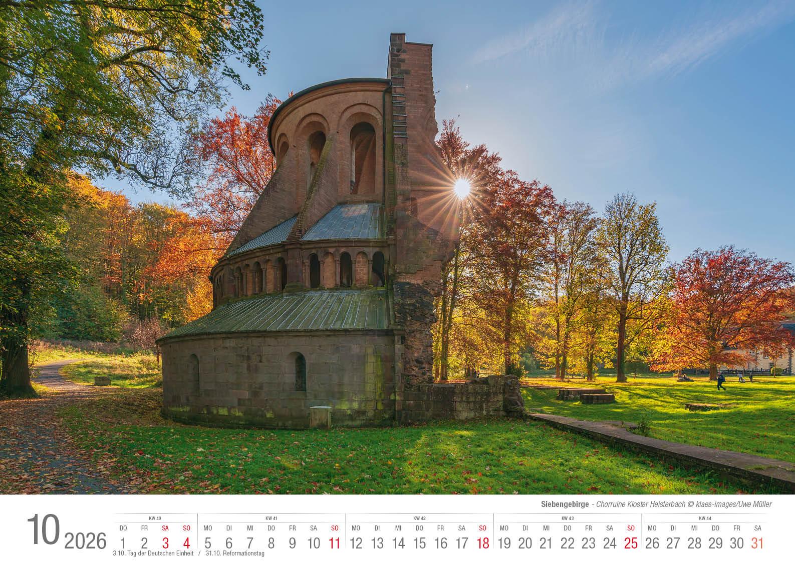 Beispielinhalt (Bild) Siebengebirge 2026 Bildkalender A3 quer, spiralgebunden