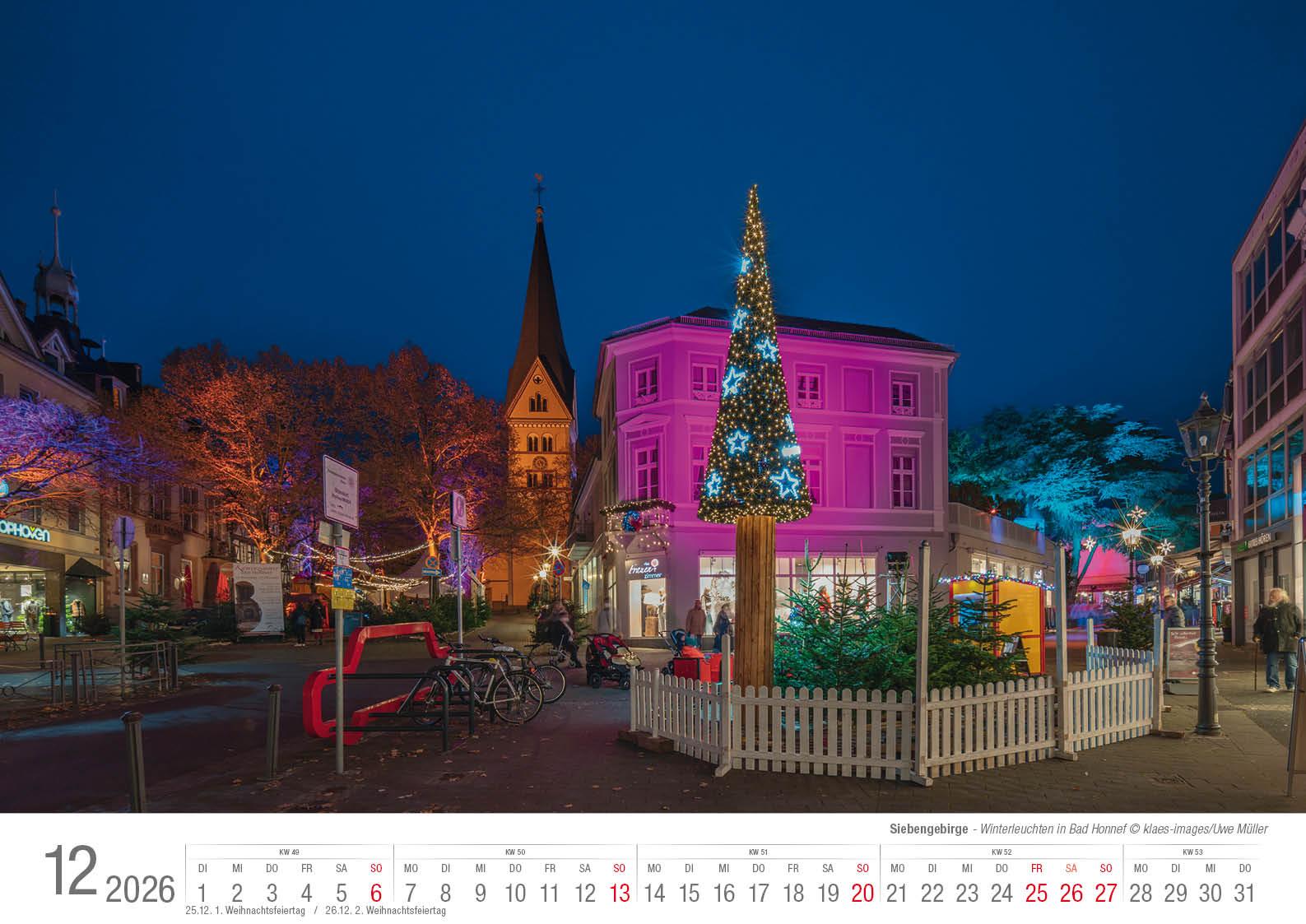 Beispielinhalt (Bild) Siebengebirge 2026 Bildkalender A3 quer, spiralgebunden