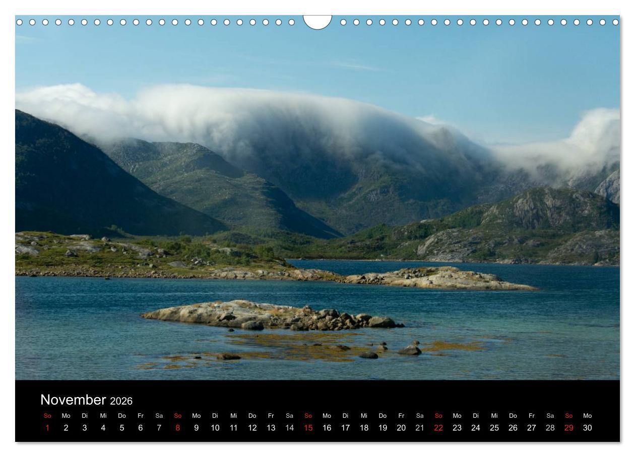 Beispielinhalt (Bild) Landschaften Norwegens zwischen Polarkreis und Nordkap (Wandkalender 2026 DIN A3 quer), CALVENDO Monatskalender