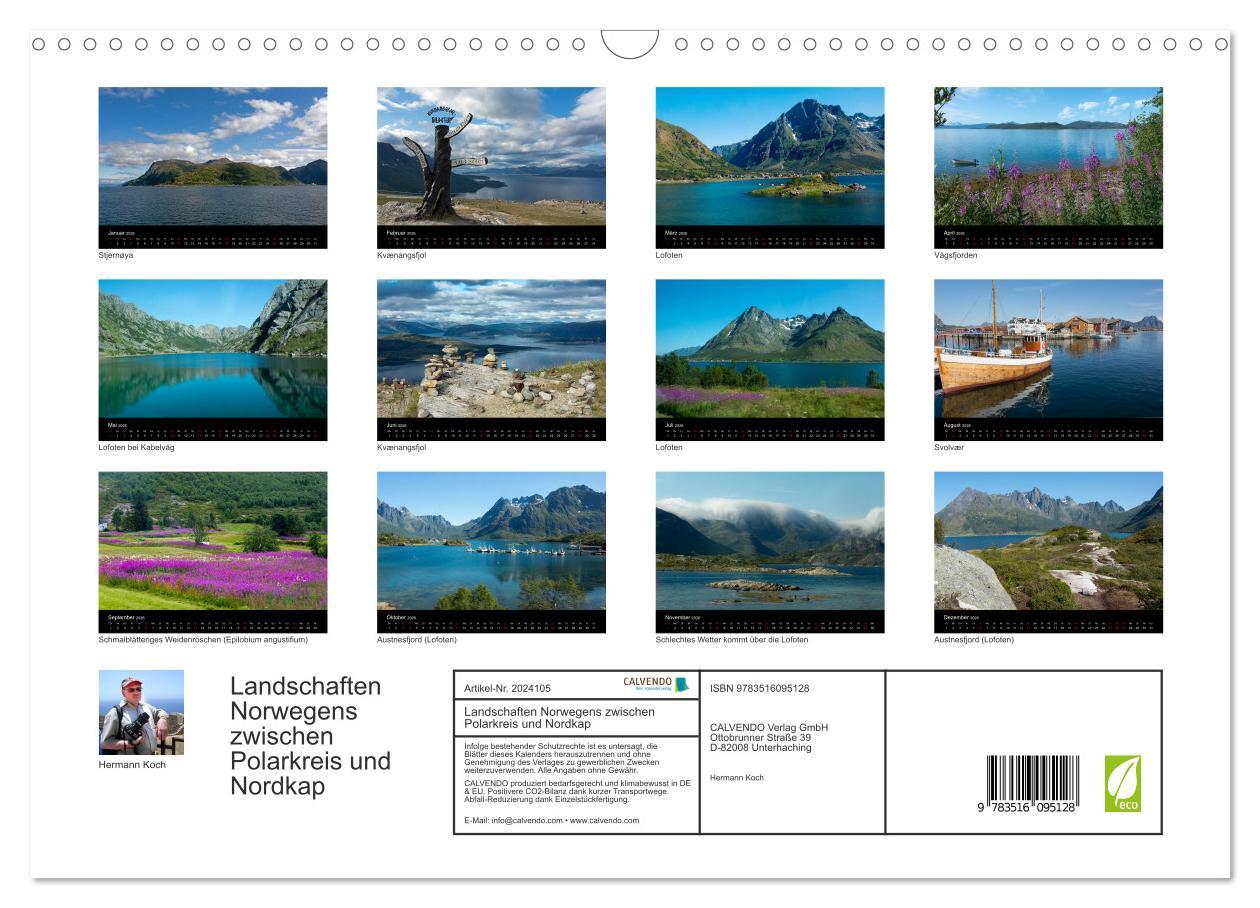 Beispielinhalt (Bild) Landschaften Norwegens zwischen Polarkreis und Nordkap (Wandkalender 2026 DIN A3 quer), CALVENDO Monatskalender