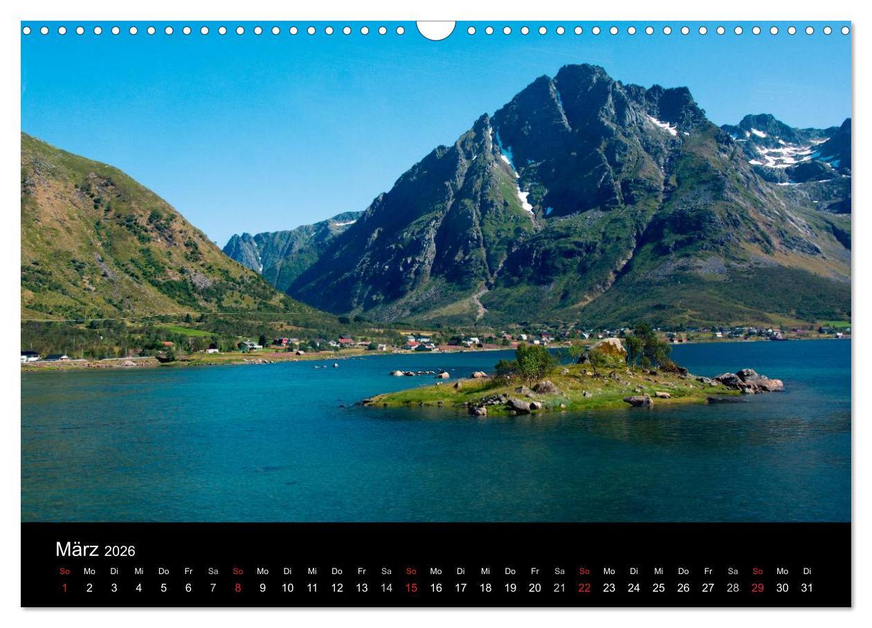 Beispielinhalt (Bild) Landschaften Norwegens zwischen Polarkreis und Nordkap (Wandkalender 2026 DIN A3 quer), CALVENDO Monatskalender