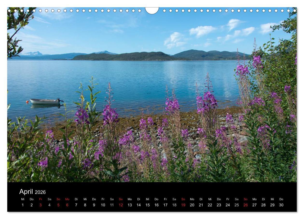 Beispielinhalt (Bild) Landschaften Norwegens zwischen Polarkreis und Nordkap (Wandkalender 2026 DIN A3 quer), CALVENDO Monatskalender