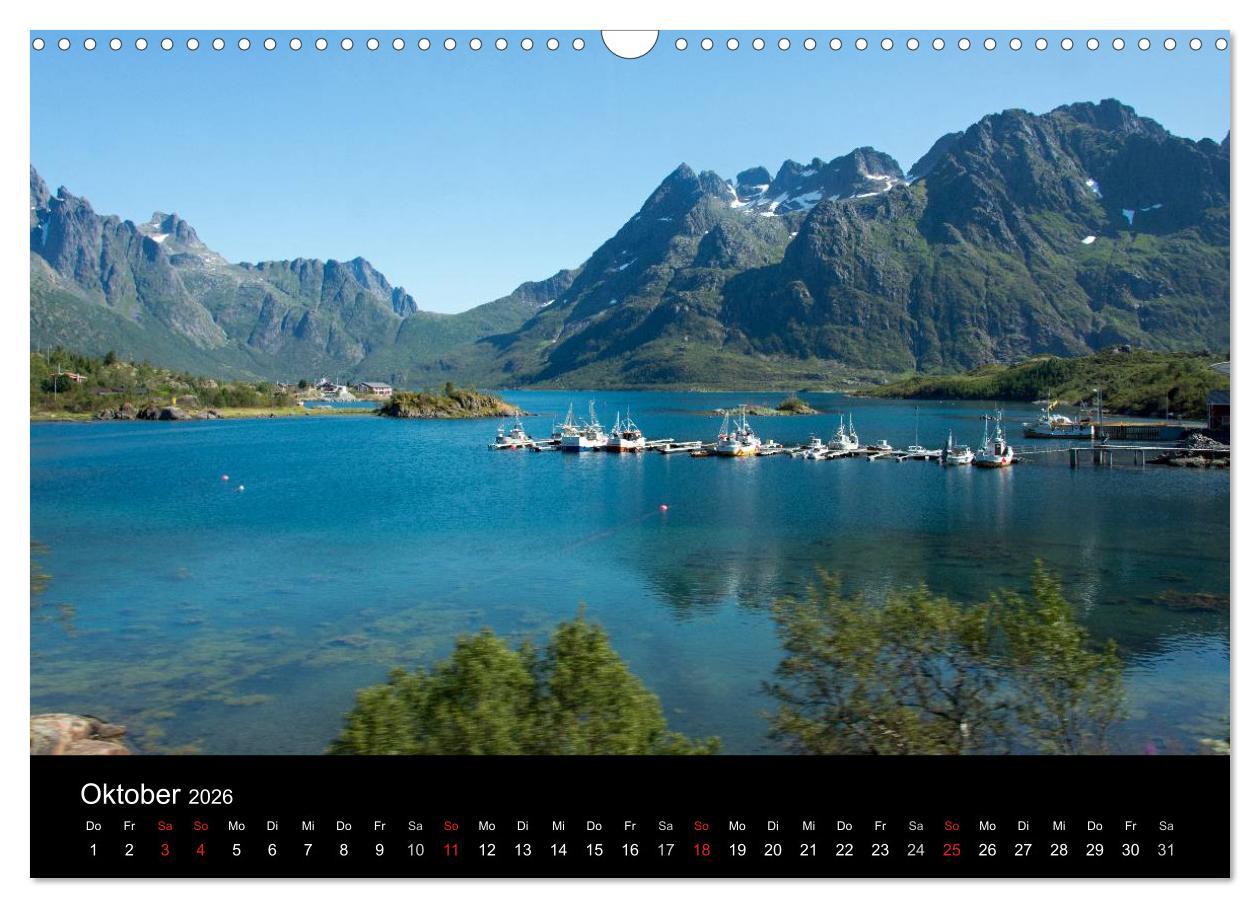 Beispielinhalt (Bild) Landschaften Norwegens zwischen Polarkreis und Nordkap (Wandkalender 2026 DIN A3 quer), CALVENDO Monatskalender