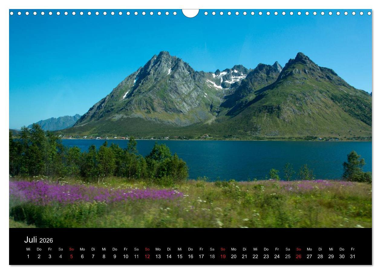 Beispielinhalt (Bild) Landschaften Norwegens zwischen Polarkreis und Nordkap (Wandkalender 2026 DIN A3 quer), CALVENDO Monatskalender