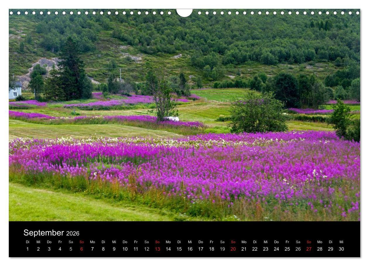 Beispielinhalt (Bild) Landschaften Norwegens zwischen Polarkreis und Nordkap (Wandkalender 2026 DIN A3 quer), CALVENDO Monatskalender