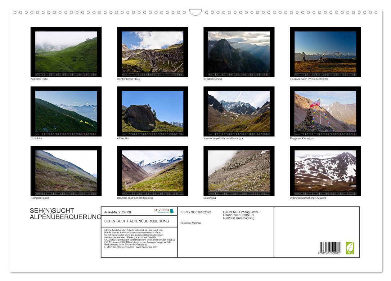 Beispielinhalt (Bild) SEH(N)SUCHT ALPENÜBERQUERUNG (Wandkalender 2026 DIN A2 quer), CALVENDO Monatskalender