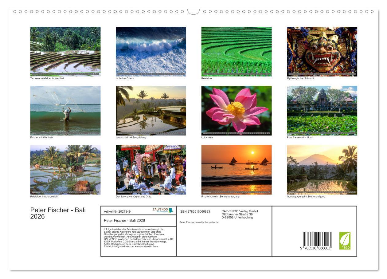 Beispielinhalt (Bild) Peter Fischer - Bali 2026 (hochwertiger Premium Wandkalender 2026 DIN A2 quer), Kunstdruck in Hochglanz