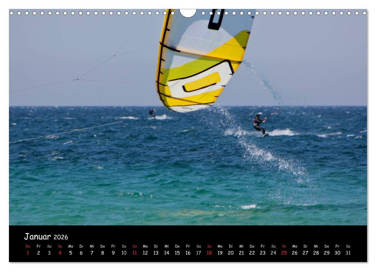 Beispielinhalt (Bild) Kitesurfen - Faszination auf dem Wasser (Wandkalender 2026 DIN A3 quer), CALVENDO Monatskalender