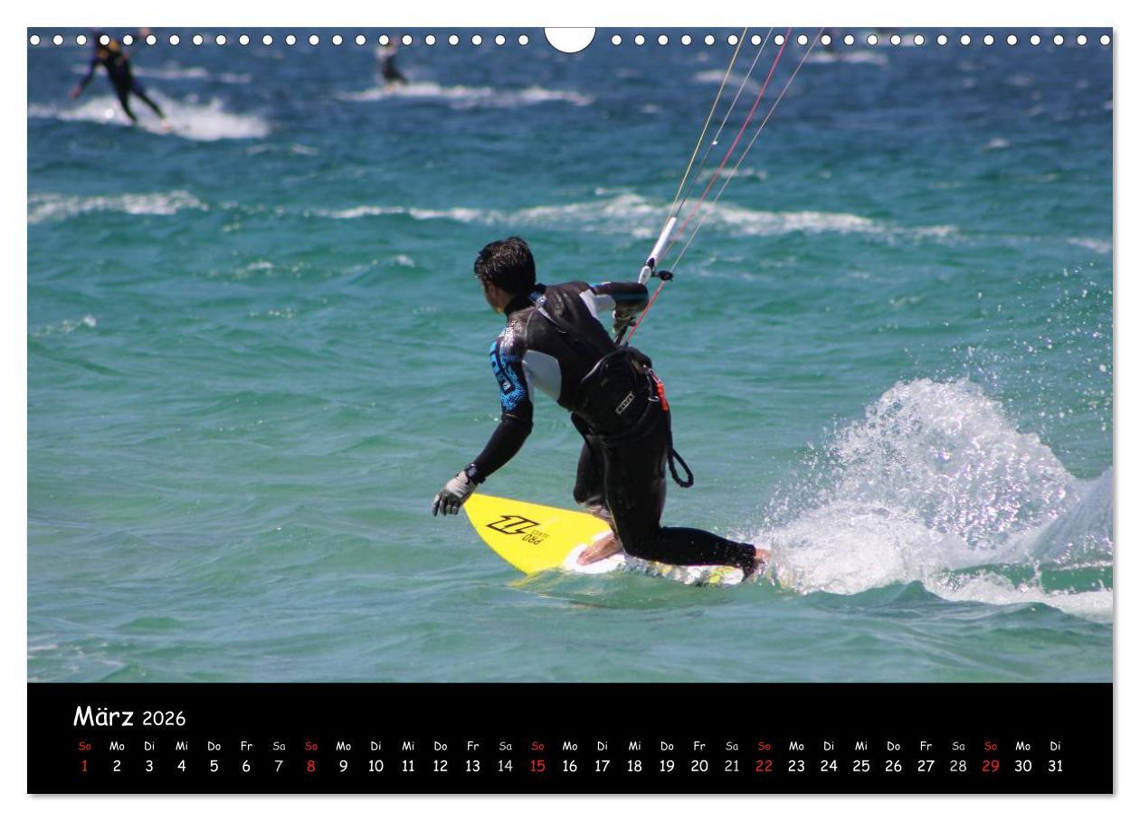 Beispielinhalt (Bild) Kitesurfen - Faszination auf dem Wasser (Wandkalender 2026 DIN A3 quer), CALVENDO Monatskalender