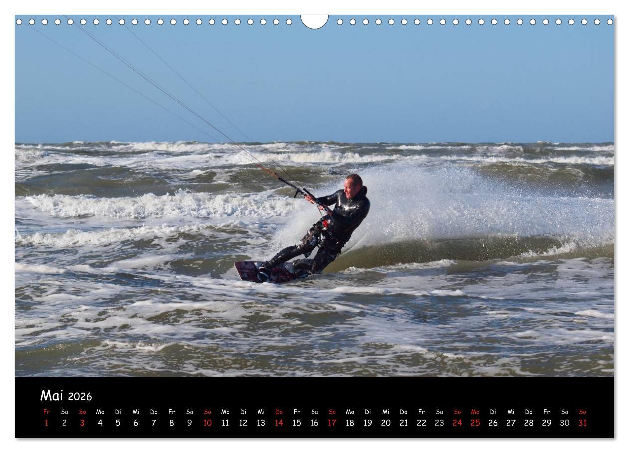 Beispielinhalt (Bild) Kitesurfen - Faszination auf dem Wasser (Wandkalender 2026 DIN A3 quer), CALVENDO Monatskalender