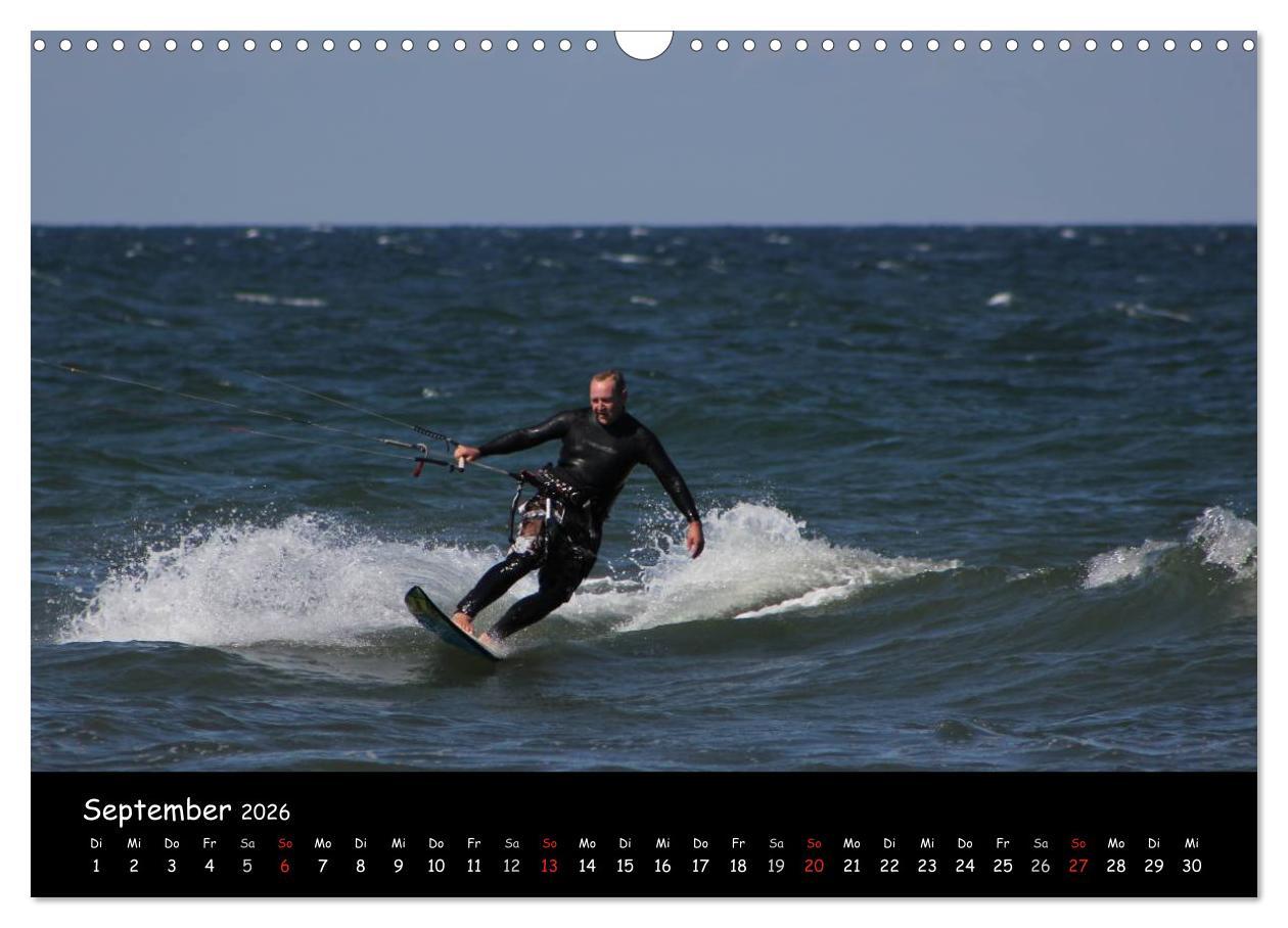 Beispielinhalt (Bild) Kitesurfen - Faszination auf dem Wasser (Wandkalender 2026 DIN A3 quer), CALVENDO Monatskalender