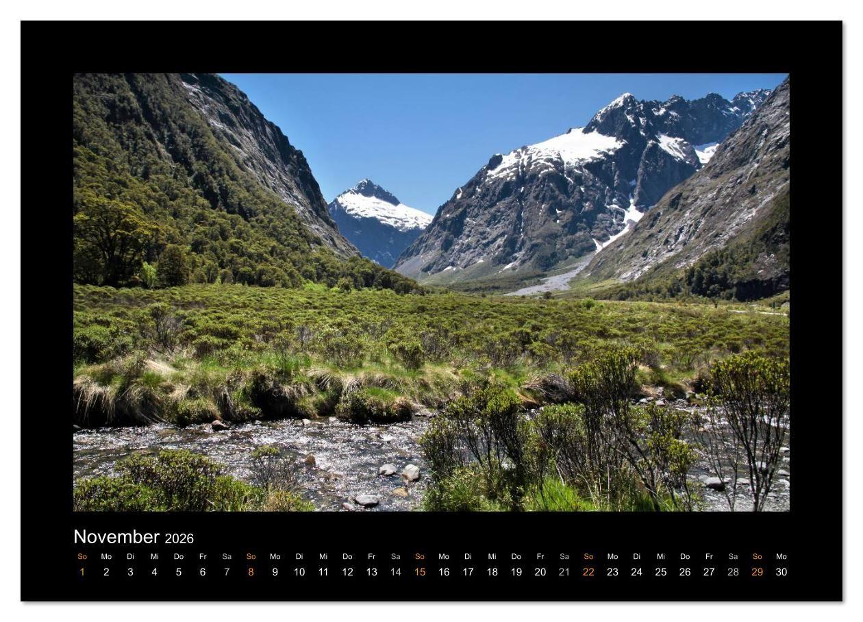 Beispielinhalt (Bild) Neuseeland - Wunderwelt der Natur (Wandkalender 2026 DIN A3 quer), CALVENDO Monatskalender