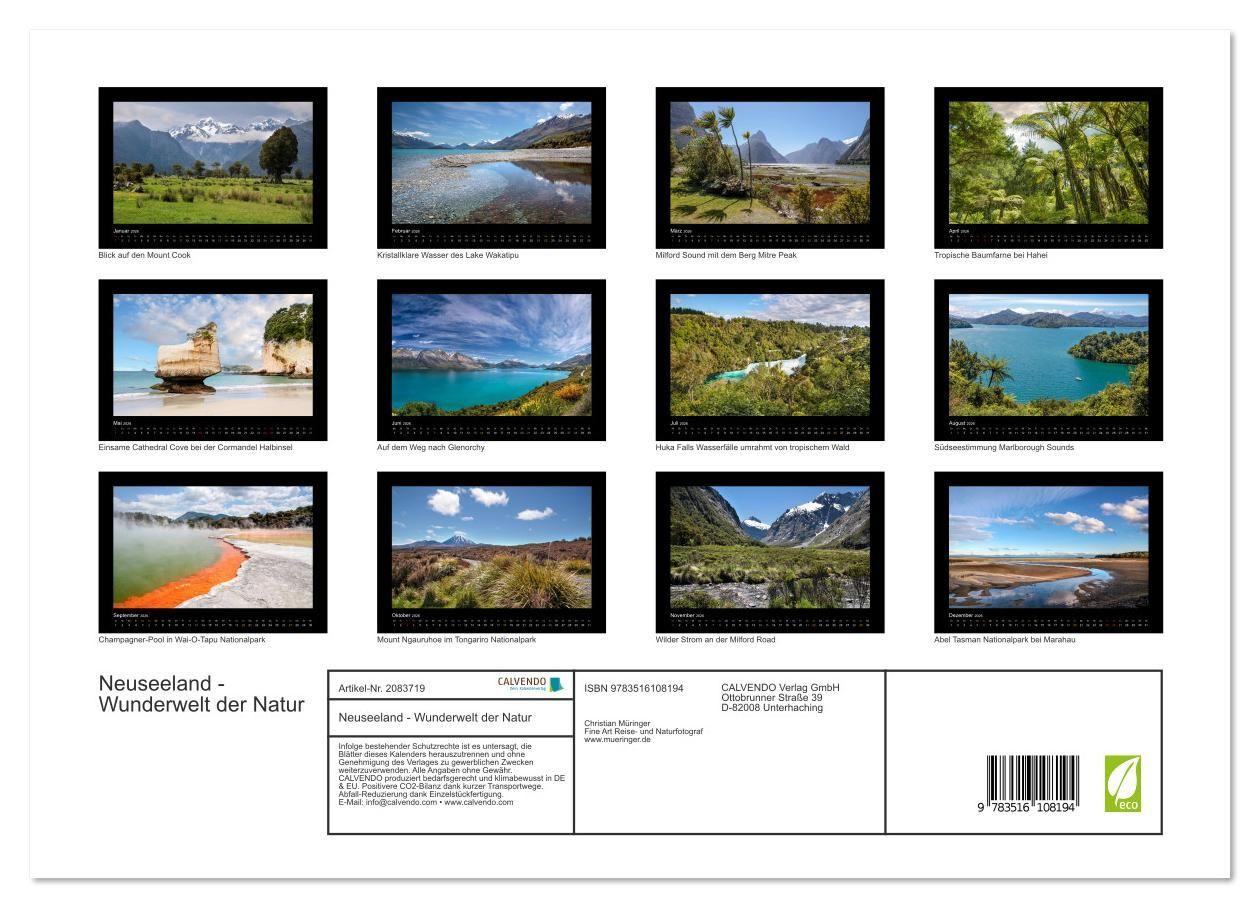 Beispielinhalt (Bild) Neuseeland - Wunderwelt der Natur (Wandkalender 2026 DIN A3 quer), CALVENDO Monatskalender