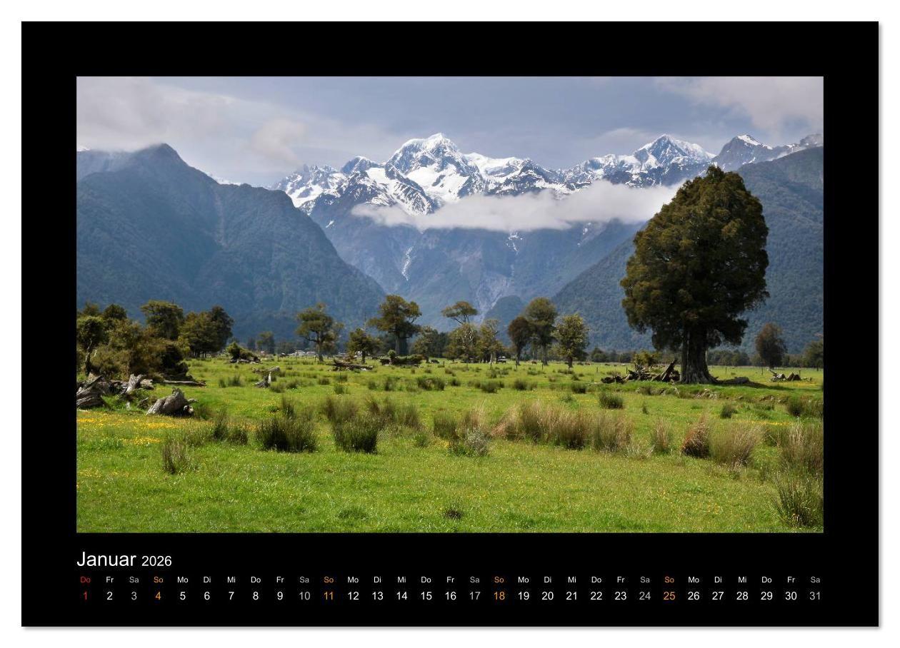 Beispielinhalt (Bild) Neuseeland - Wunderwelt der Natur (Wandkalender 2026 DIN A3 quer), CALVENDO Monatskalender