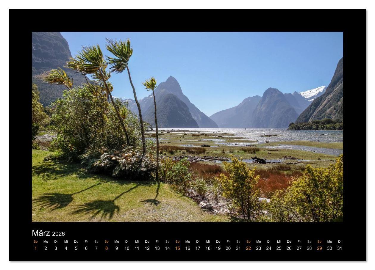 Beispielinhalt (Bild) Neuseeland - Wunderwelt der Natur (Wandkalender 2026 DIN A3 quer), CALVENDO Monatskalender
