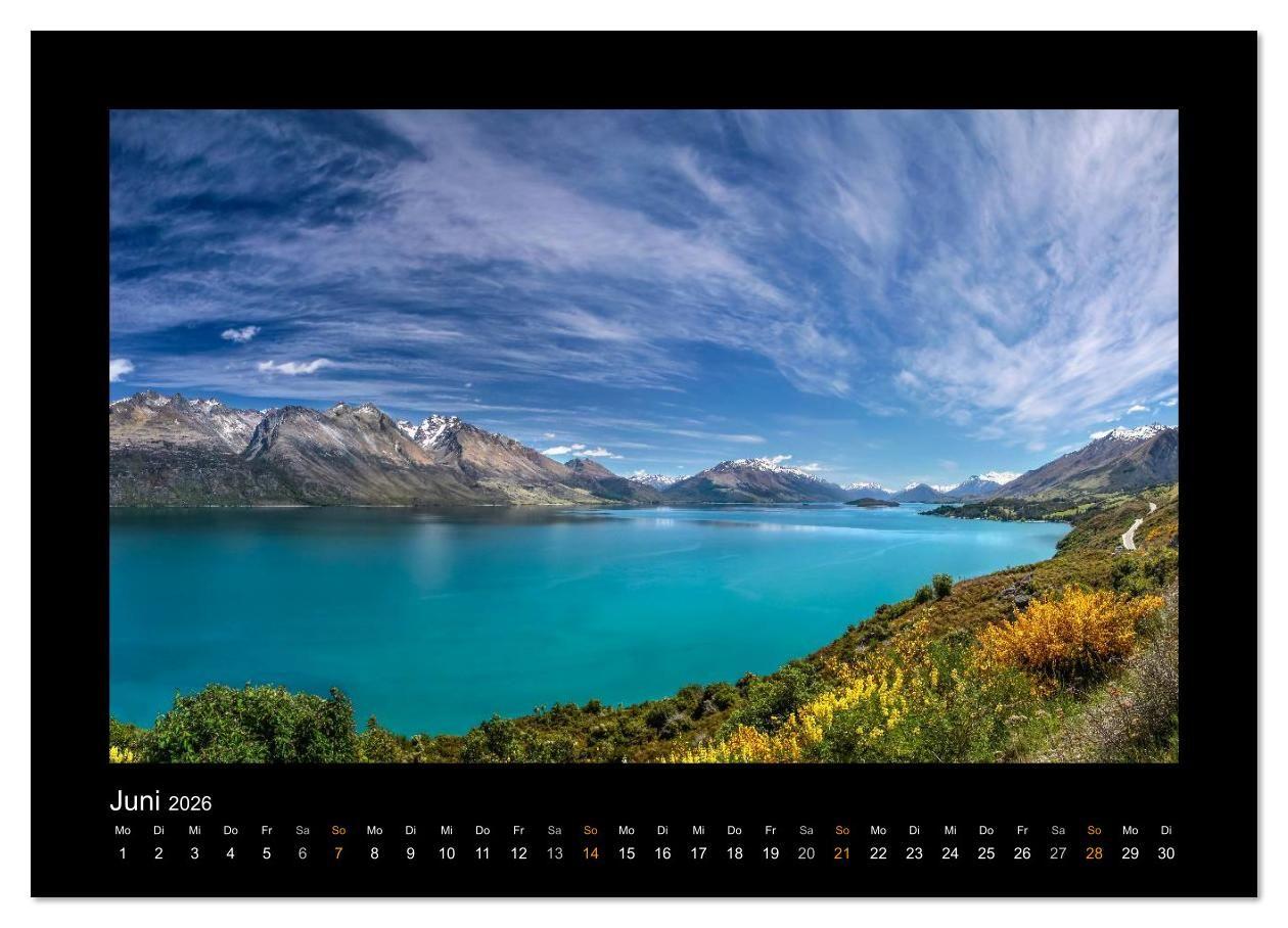 Beispielinhalt (Bild) Neuseeland - Wunderwelt der Natur (Wandkalender 2026 DIN A3 quer), CALVENDO Monatskalender