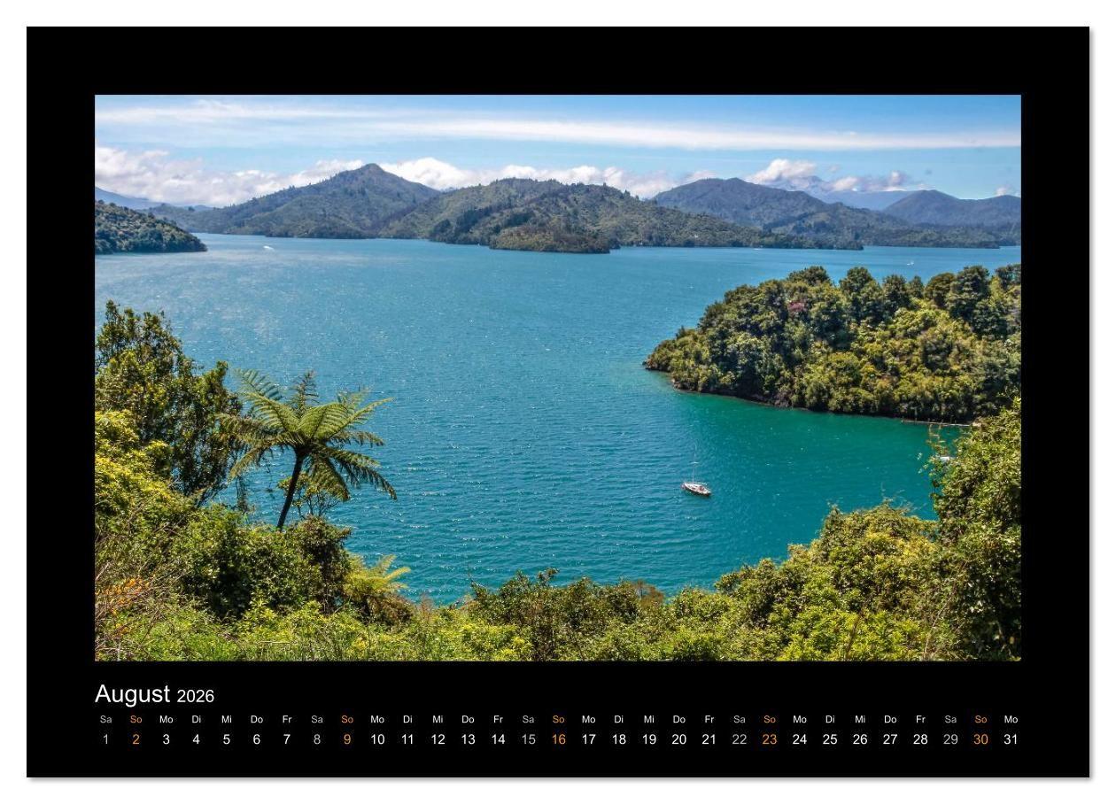 Beispielinhalt (Bild) Neuseeland - Wunderwelt der Natur (Wandkalender 2026 DIN A3 quer), CALVENDO Monatskalender