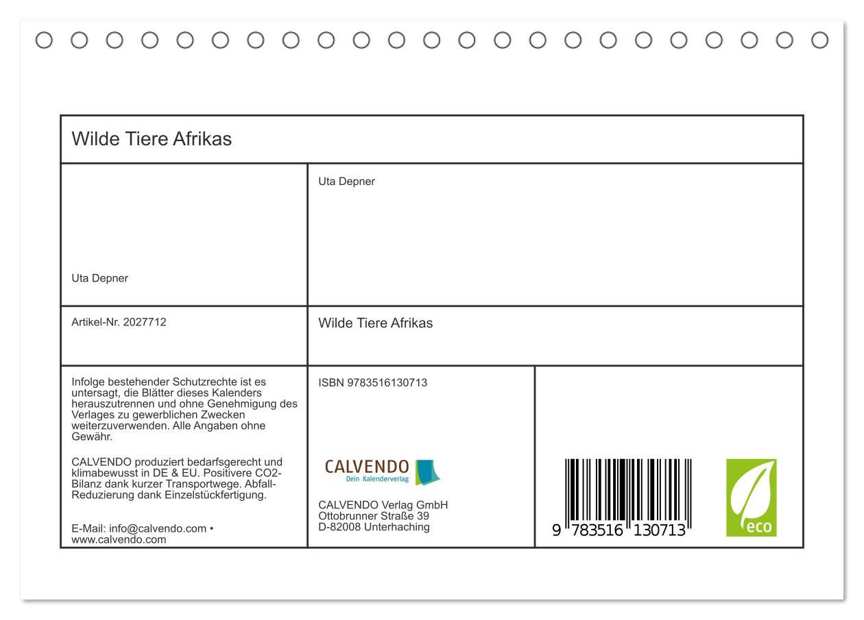 Beispielinhalt (Bild) Wilde Tiere Afrikas (Tischkalender 2026 DIN A5 quer), CALVENDO Monatskalender