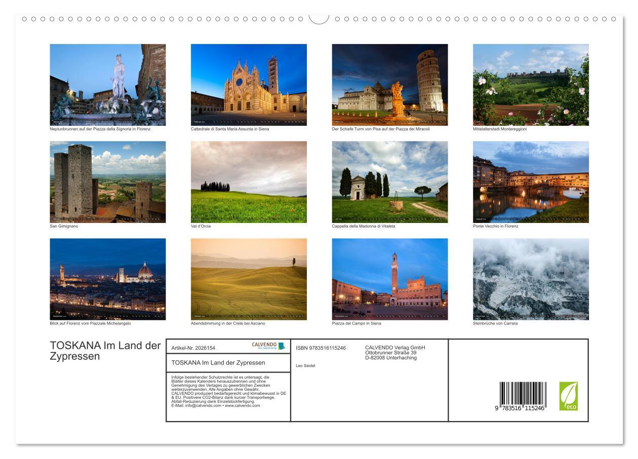 Beispielinhalt (Bild) TOSKANA Im Land der Zypressen (hochwertiger Premium Wandkalender 2026 DIN A2 quer), Kunstdruck in Hochglanz