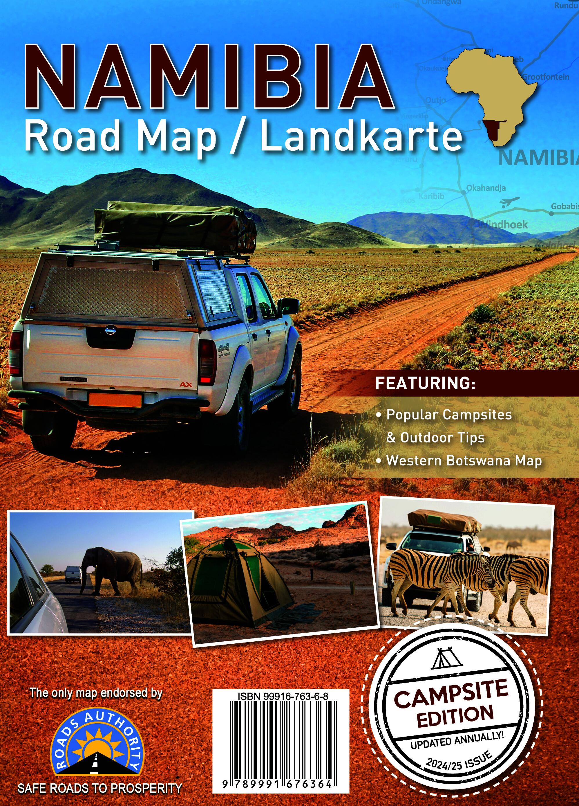Vorderes Coverbild Namibia Road Map / Landkarte Campsite Edition