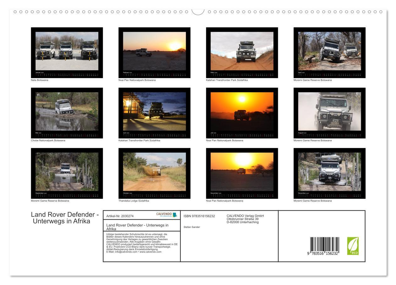 Beispielinhalt (Bild) Land Rover Defender - Unterwegs in Afrika (hochwertiger Premium Wandkalender 2026 DIN A2 quer), Kunstdruck in Hochglanz