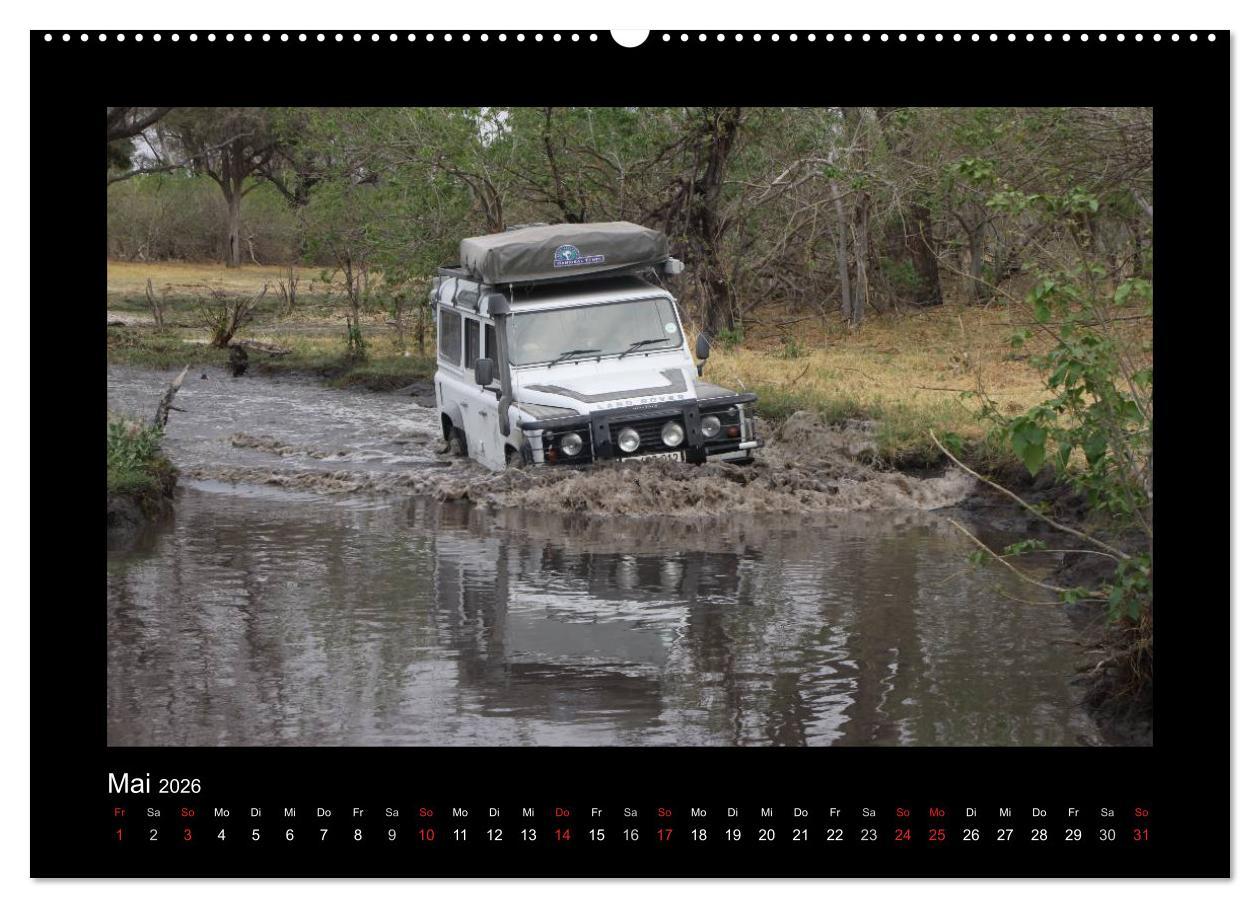 Beispielinhalt (Bild) Land Rover Defender - Unterwegs in Afrika (hochwertiger Premium Wandkalender 2026 DIN A2 quer), Kunstdruck in Hochglanz
