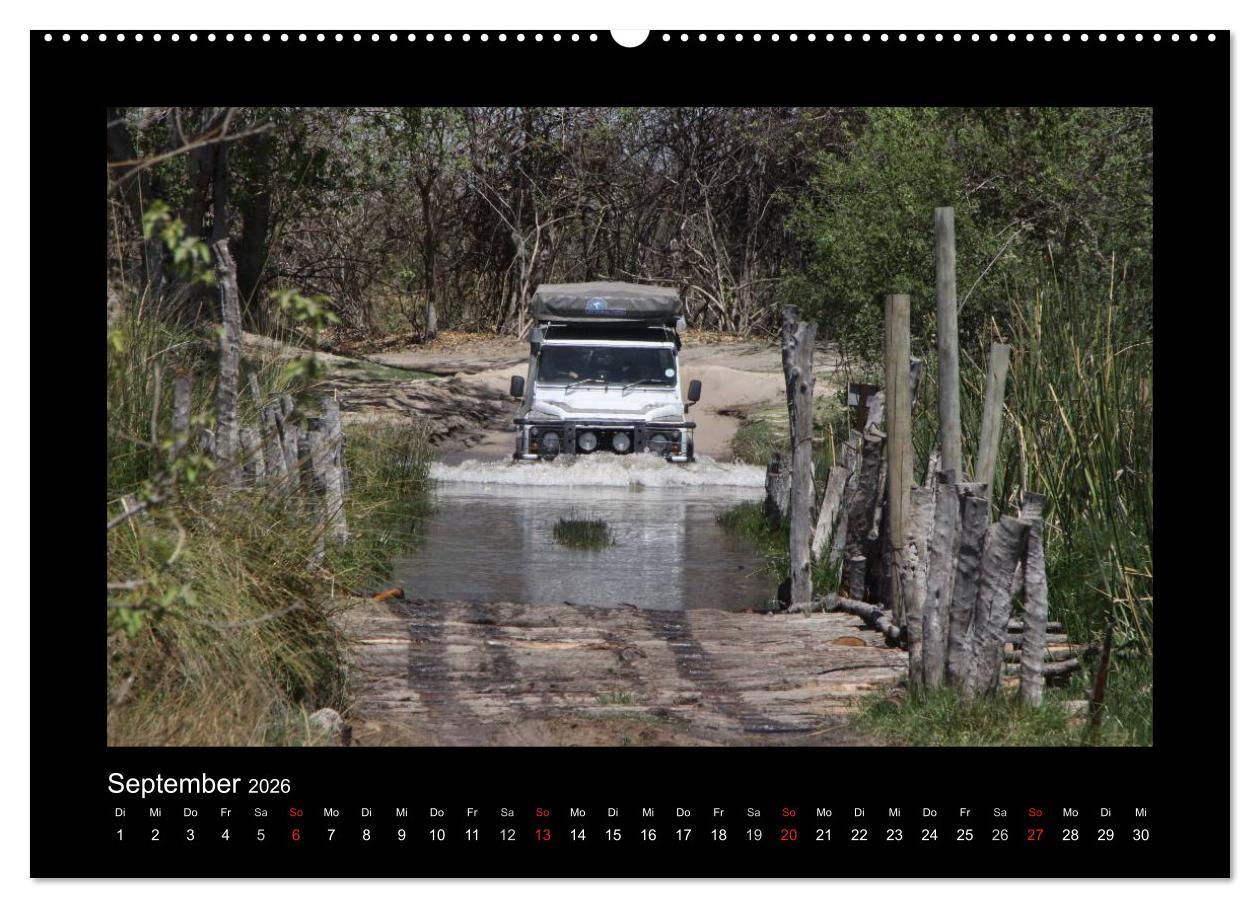 Beispielinhalt (Bild) Land Rover Defender - Unterwegs in Afrika (hochwertiger Premium Wandkalender 2026 DIN A2 quer), Kunstdruck in Hochglanz
