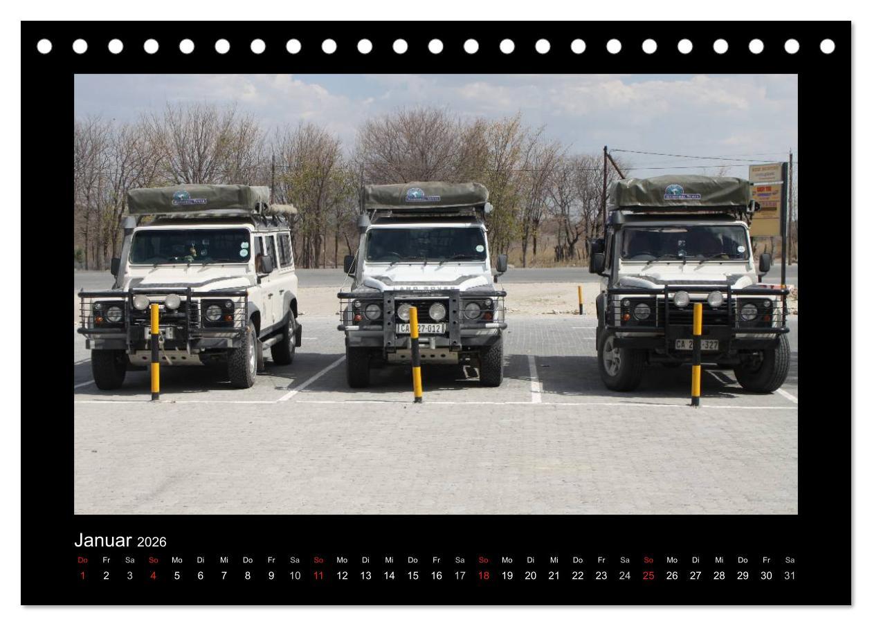Beispielinhalt (Bild) Land Rover Defender - Unterwegs in Afrika (Tischkalender 2026 DIN A5 quer), CALVENDO Monatskalender