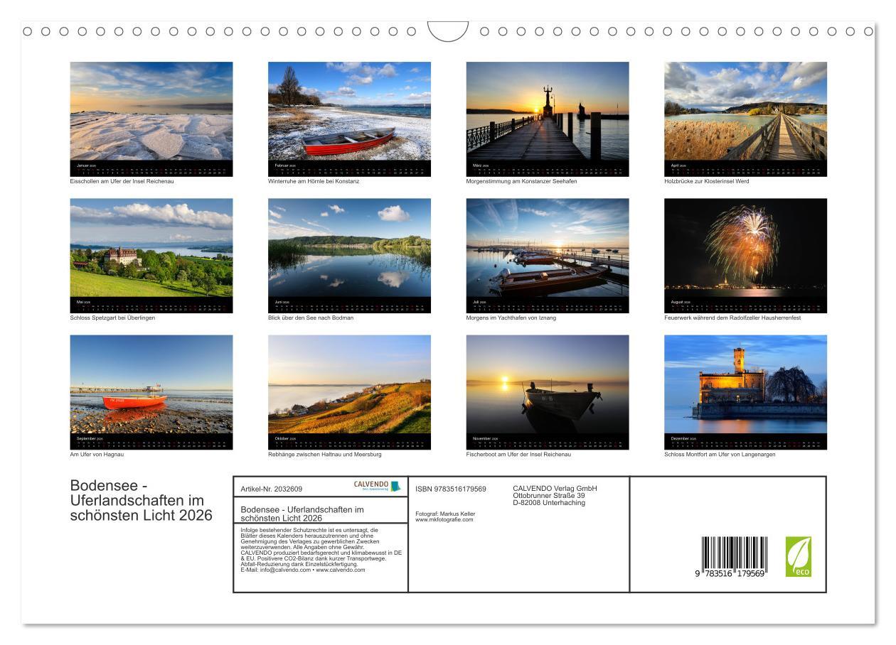Beispielinhalt (Bild) Bodensee - Uferlandschaften im schönsten Licht 2026 (Wandkalender 2026 DIN A3 quer), CALVENDO Monatskalender
