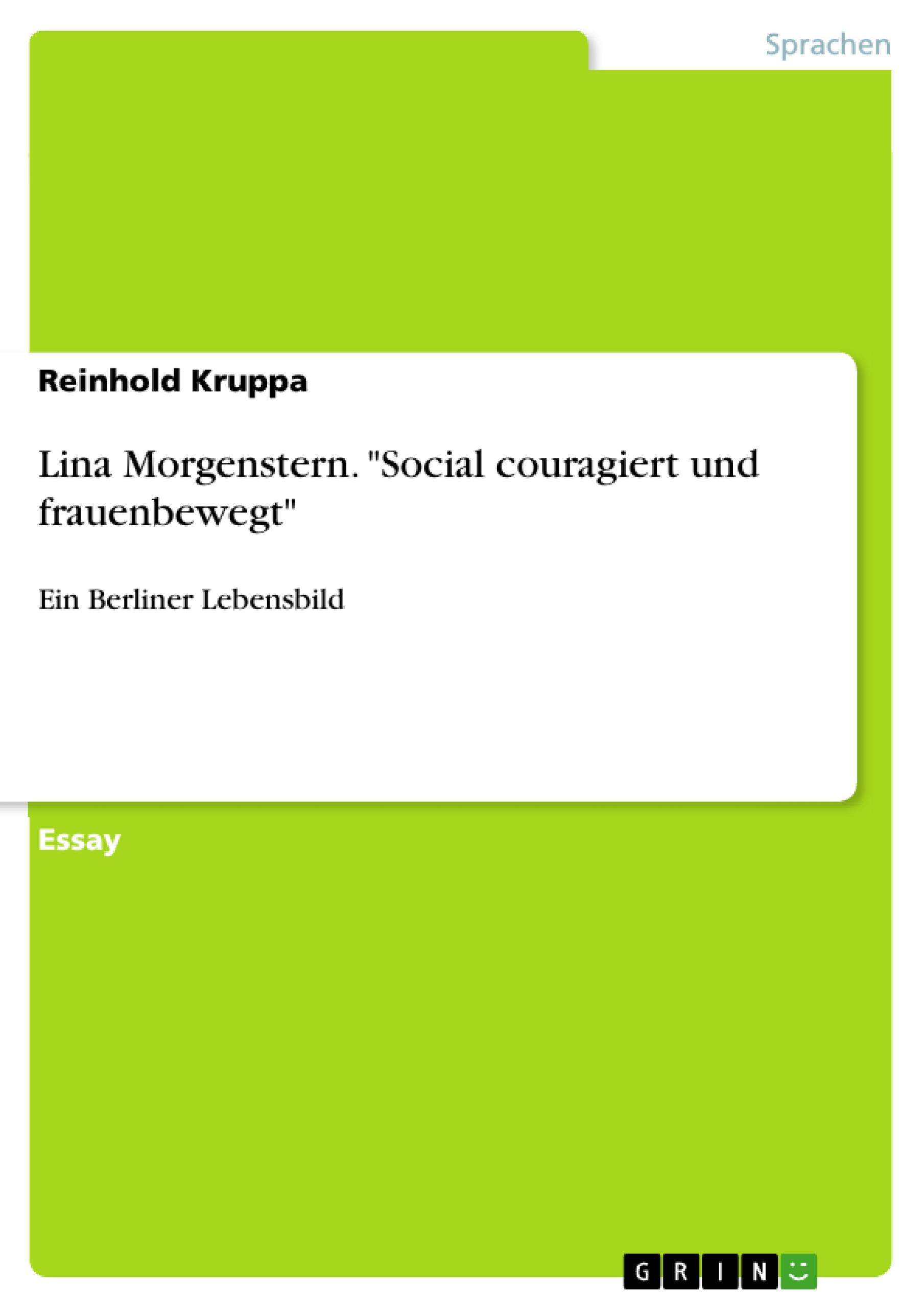 Vorderes Coverbild Lina Morgenstern. "Social couragiert und frauenbewegt"